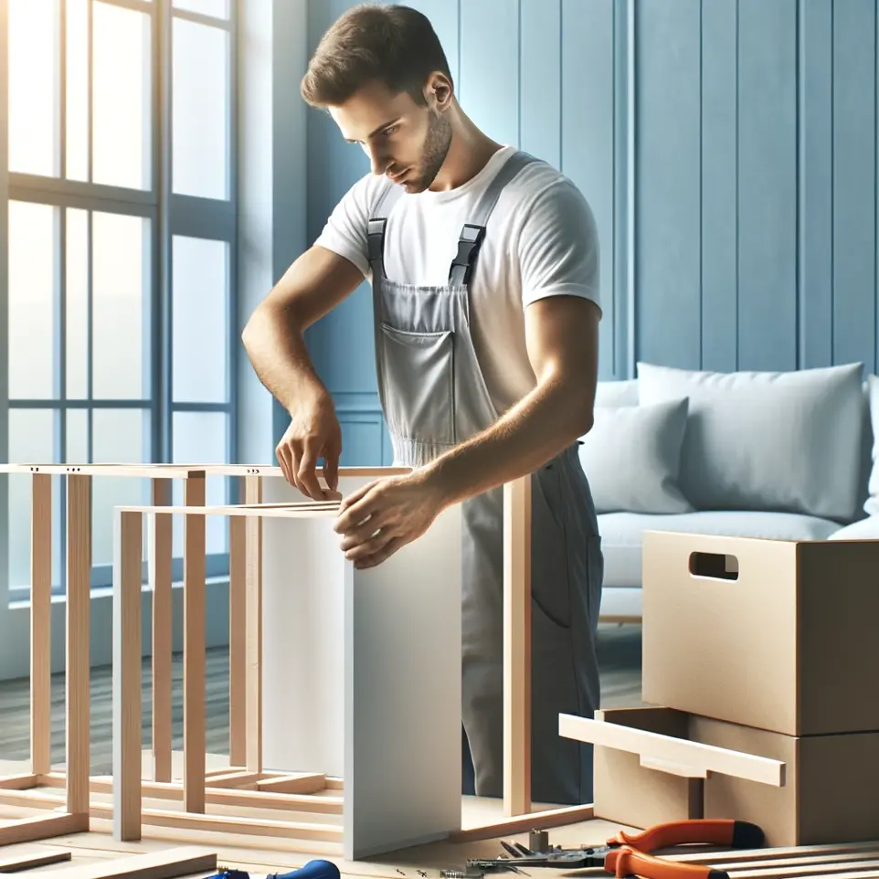 une homme qui assemble un meuble